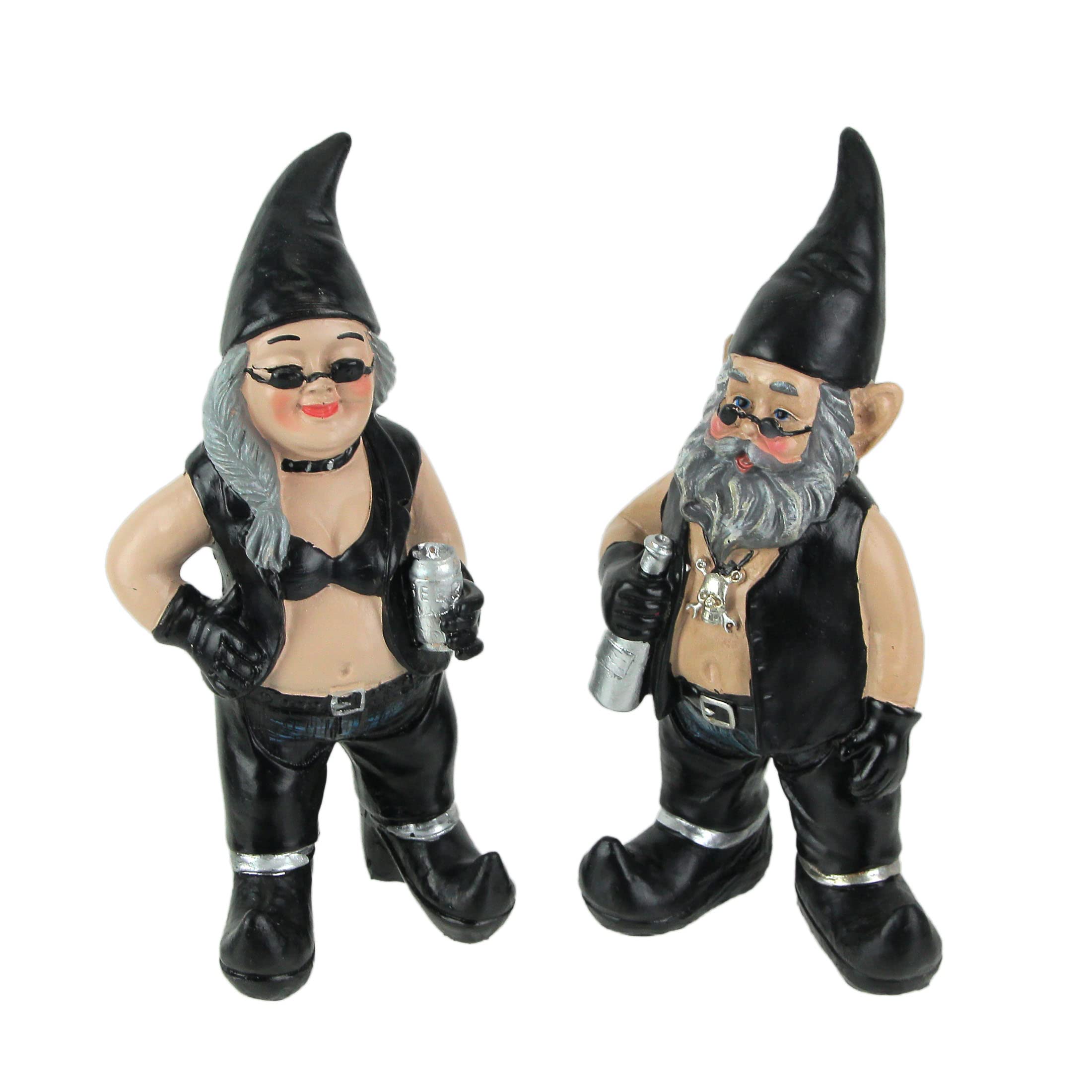 Zeckos Gnoschitt and Gnofun Thirsty Biker Garden Gnome Statues 7.5 Inches High Funny Indoor Outdoor Décor Figurines