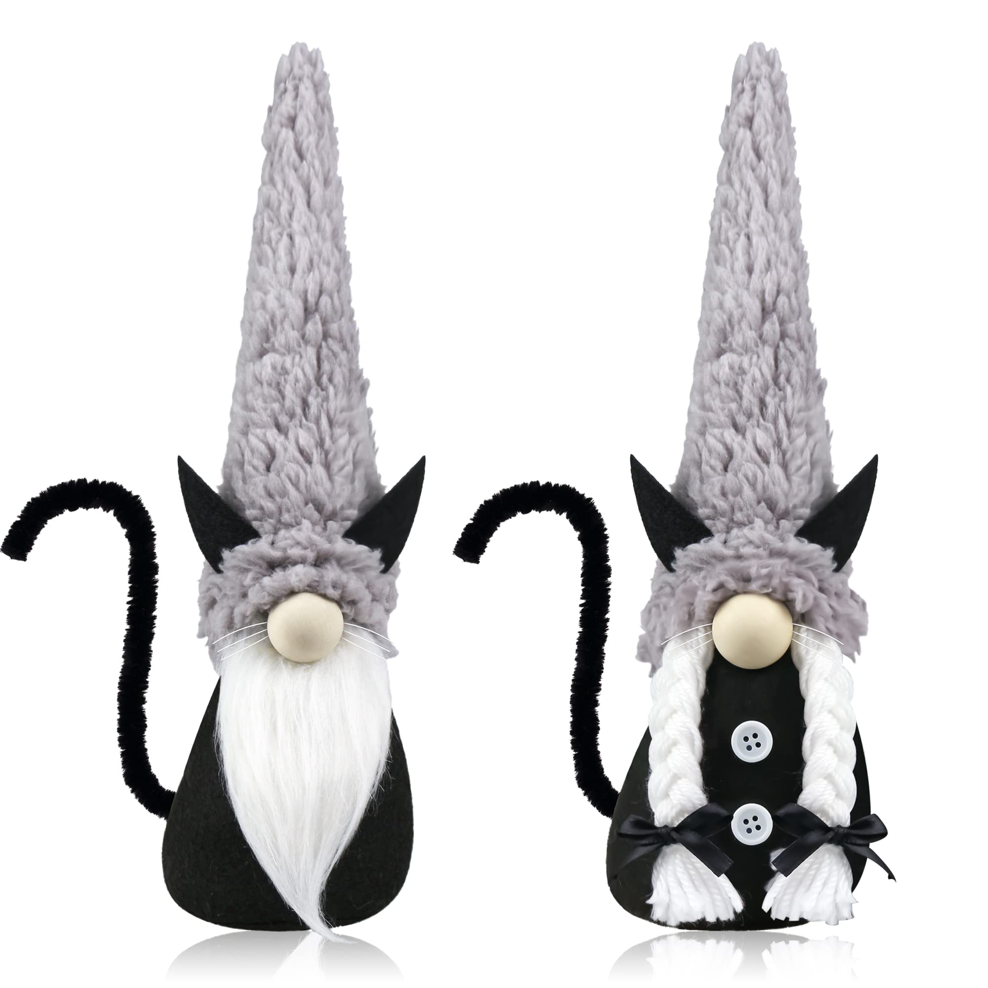 Halloween Black Cat Gnomes Plush Decorations- 2Pcs Mr & Mrs Handmade Swedish Tomte Cat Gnome Decor for Mantle Fireplace- Halloween Festive Haunted House Farmhouse Home Gift Tiered Tray Decor