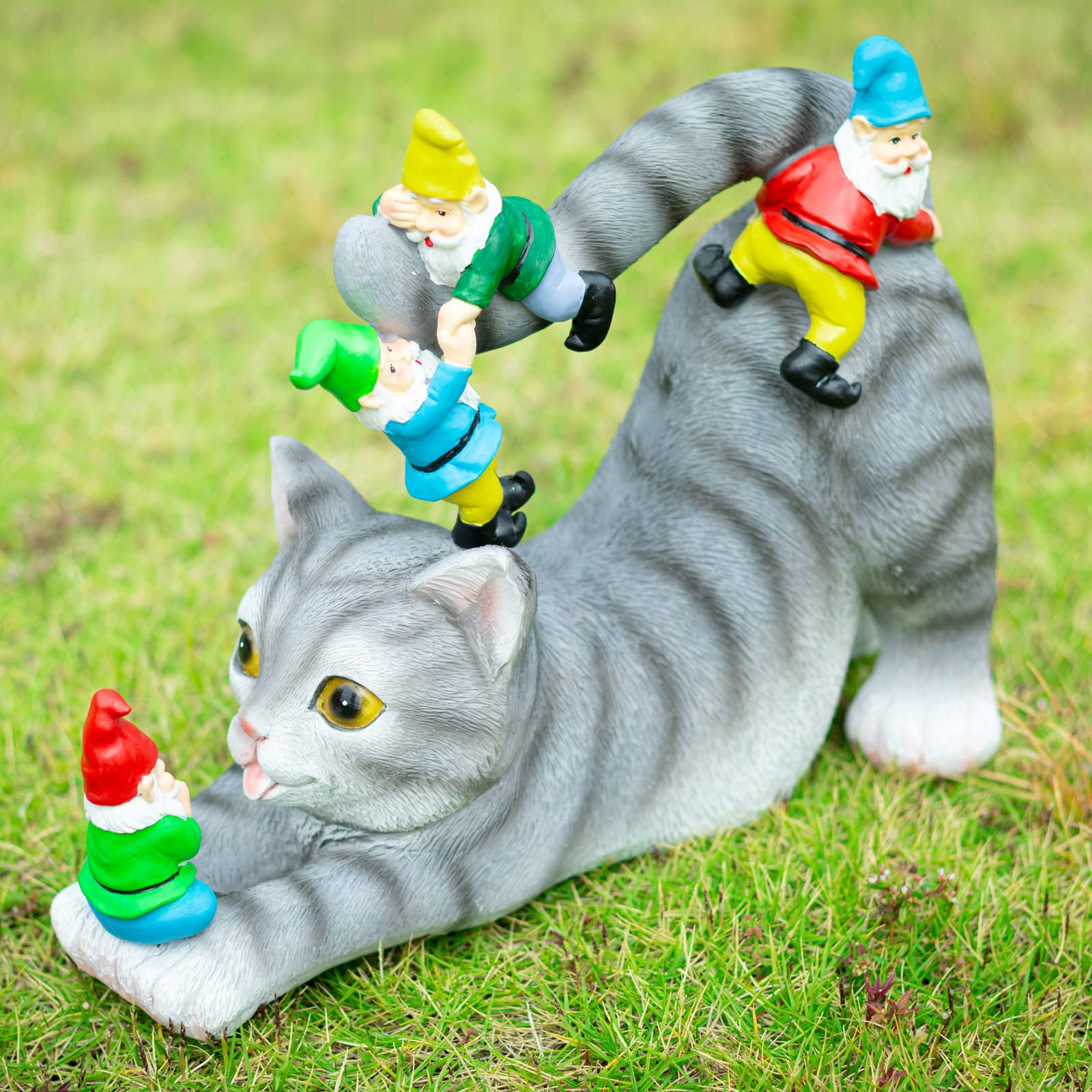 Ovewios Garden Gnome Statue Outdoor Decor - Cat Garden Gnome Statues Yard Art for Home Indoor Outdoor Patio Lawn Cat Gifts Cat and Gnomes
