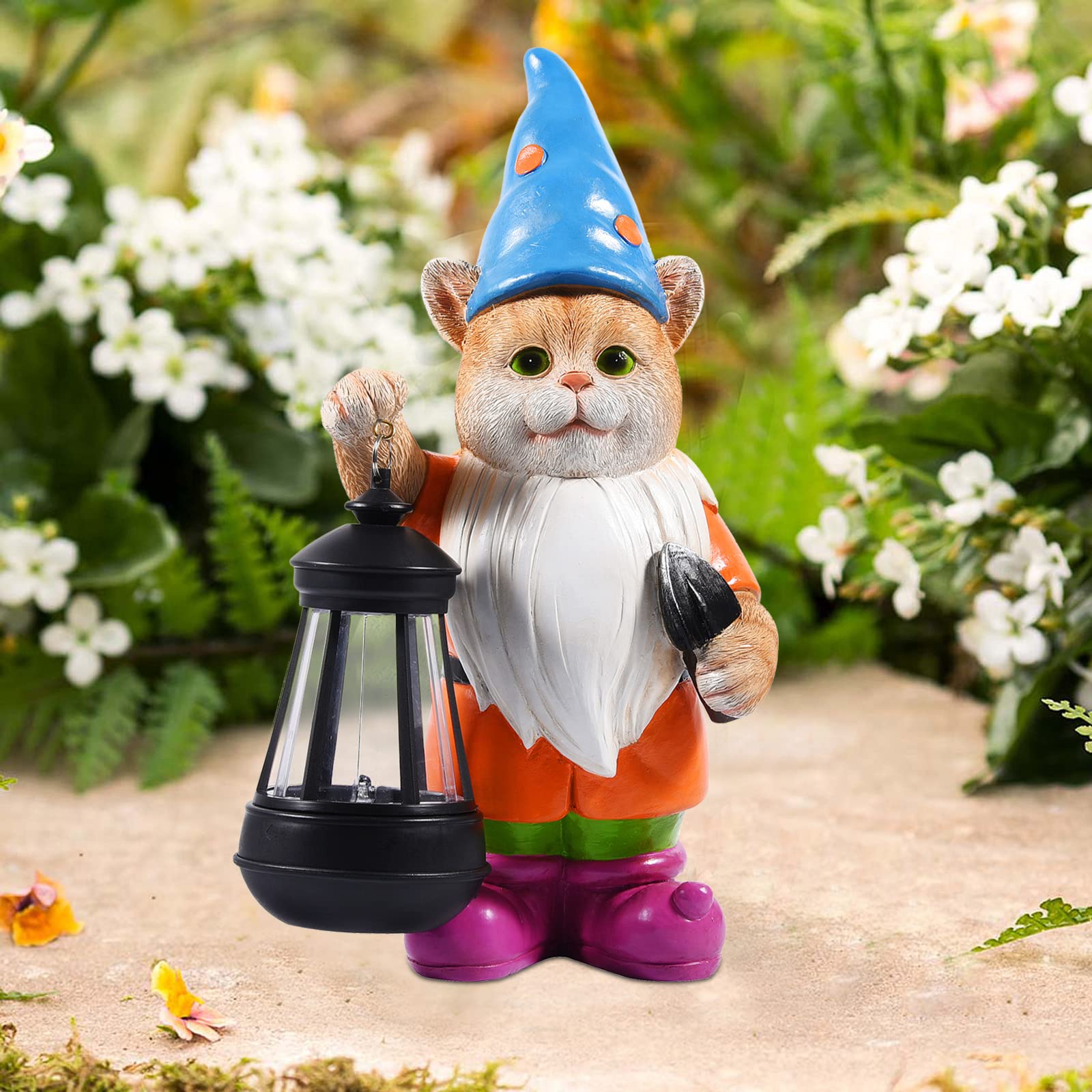 Nacome Solar Garden Statue Cat Gnome Figurine