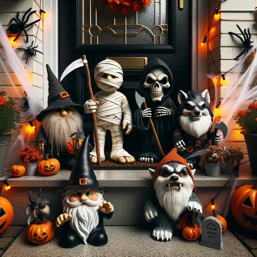 Halloween gnomes on doorstep